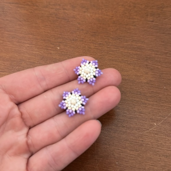 Purple and white bead flower earrings - 2 for $10 - Picture 3 of 3